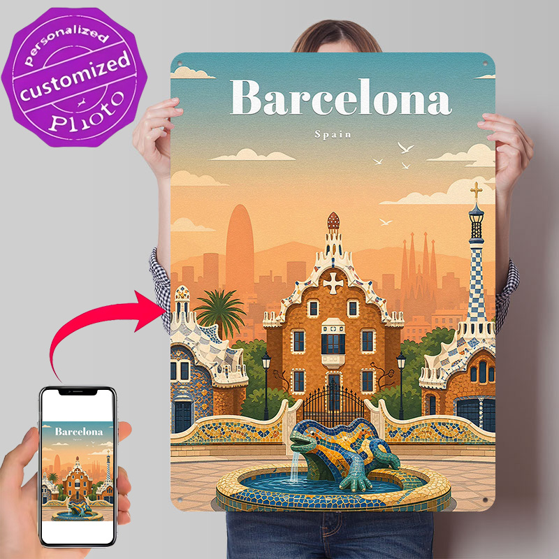 Travel Accessories To 3D Print - Barcelona Travel 3D Printed Texture Poster