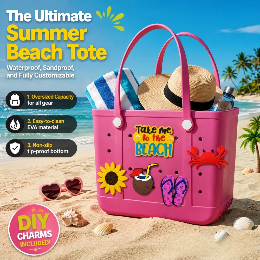 Travel Accessories - Ladies Oversized Rubber Beach Bag Handbag,